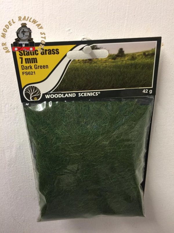 Woodland Scenics FS621 7mm Static Grass Dark Green 42 gram Bag