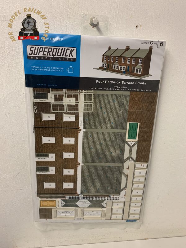 Superquick C6 Low Relief Four Redbrick Terrace Fronts - OO Gauge Card Kit