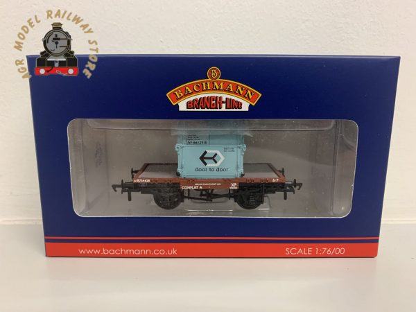 Bachmann 37-978A OO Gauge Conflat Wagon BR Bauxite (Early) With BR Ice Blue AF Container