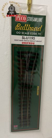 Peco SL-U1195 OO Gauge Code 75 Bullhead Rail Medium Radius Right Hand Point Unifrog