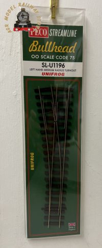 Peco SL-U1196 OO Gauge Code 75 Bullhead Rail Medium Radius Left Hand Point Unifrog