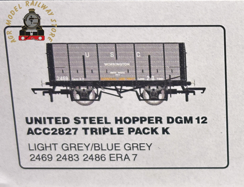Accurascale ACC2827 DGM12 Hopper United Steel Company Grey Triple Pack OO