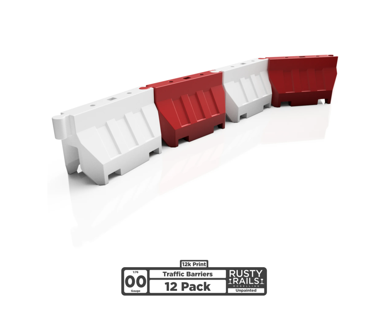 Rusty Rails RRM014 Road Barriers - Pack of 12 - Unpainted 3D Print - OO Gauge
