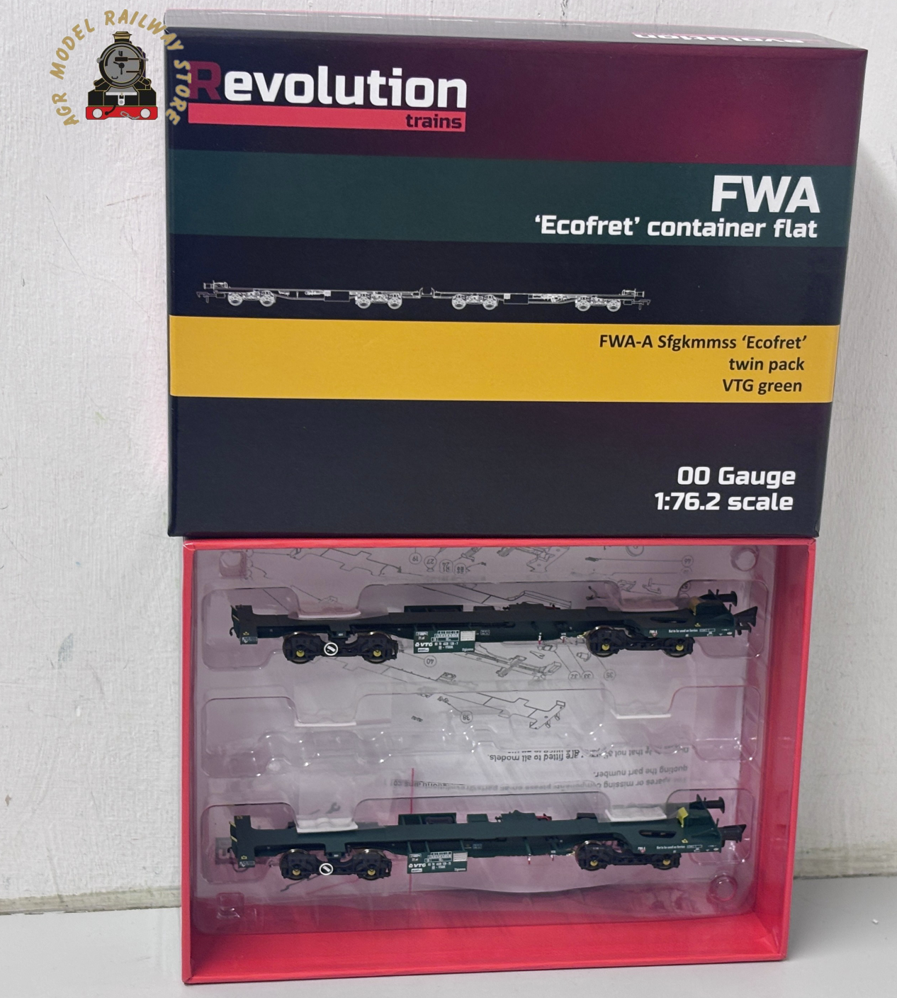 Revolution Trains OO-FWA-4101D ECOFRET FWA Container Flats - VTG Livery