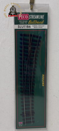 Peco SL-U1186 Code 75 Bullhead Curved Right Hand Point Unifrog OO