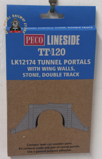 Peco LK-12174 Kit Tunnel Portal Wing Walls, Stone Double Track TT Gauge