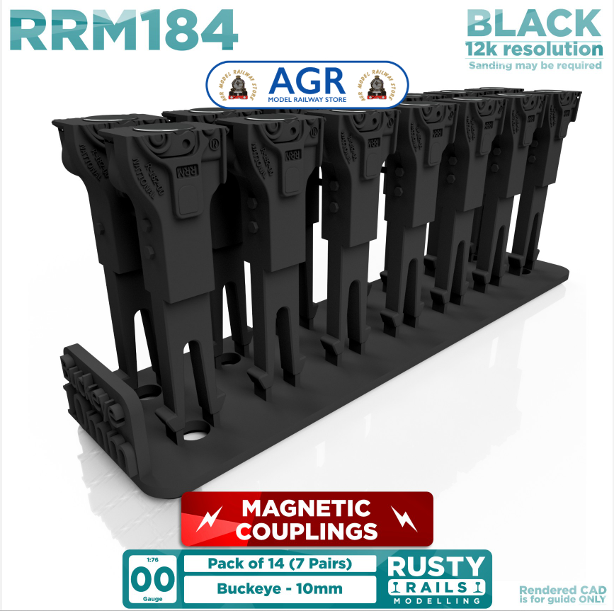 Rusty Rails RRM184 Buckeye 10mm Magnetic Couplings - 7 Pairs